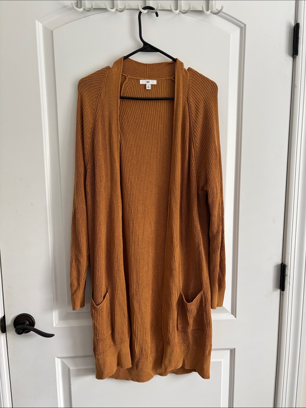 bP Mustard Rust Ribbed Knit Open Front Long Cardigan Women’s XS